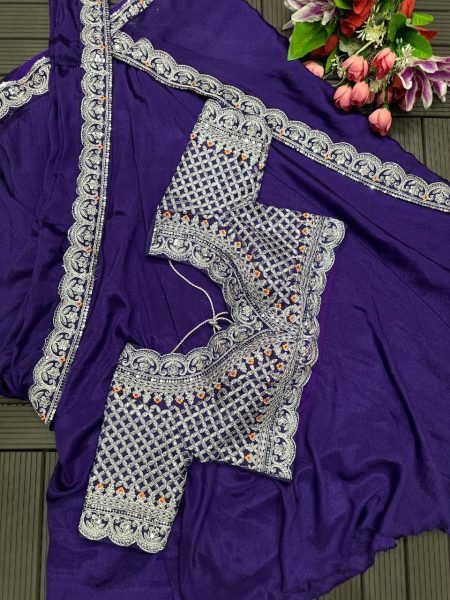Royal Blue Ready to Wear Chinon Lehenga Saree Export Quality at Wholesale Collection Ready To Wear Saree 