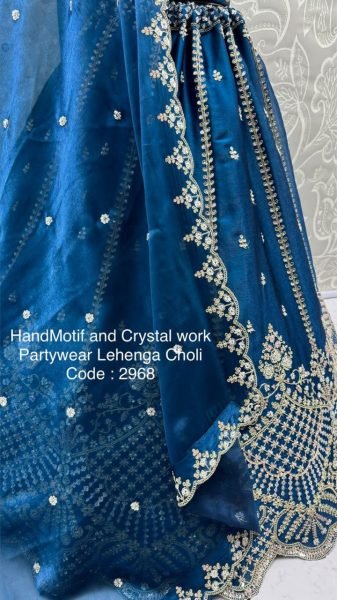 Royal Blue Satin Lehenga with Crystal Handwork and Organza Dupatta for Bridal Wear Bridal Lehenga Choli