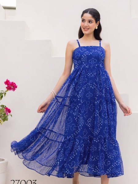 Royal Blue Sleeveless Flared Gown Summer Travel Outfit Kurtis