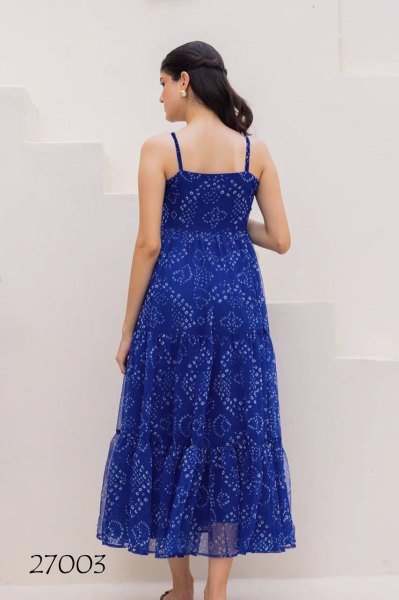 Royal Blue Sleeveless Flared Gown Summer Travel Outfit Georgette Kurti 