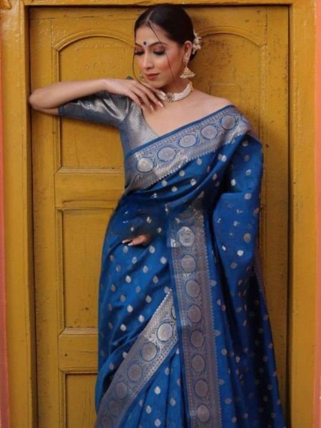 Royal Blue Soft Lichi Silk Saree with Rich Pallu and Jacquard Work at Wholesale Rate Sarees 