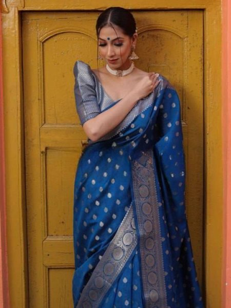 Royal Blue Soft Lichi Silk Saree with Rich Pallu and Jacquard Work at Wholesale Rate Silk Sarees Wholesale