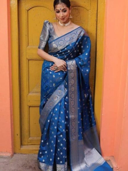 Royal Blue Soft Lichi Silk Saree with Rich Pallu and Jacquard Work at Wholesale Rate Silk Sarees Wholesale