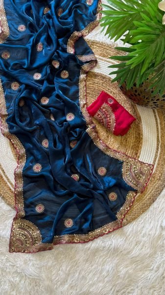 Royal Blue Space Silk Saree with Zari Resham and Sequin Embroidery For Wedding Wear Silk Sarees Wholesale