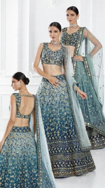 Royal Blue Zari Tissue Lehenga Choli with Lace Border Dupatta at Wholesale Rate Designer Lehenga Choli