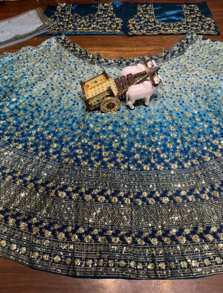 Royal Blue Zari Tissue Lehenga Choli with Lace Border Dupatta at Wholesale Rate Designer Lehenga Choli