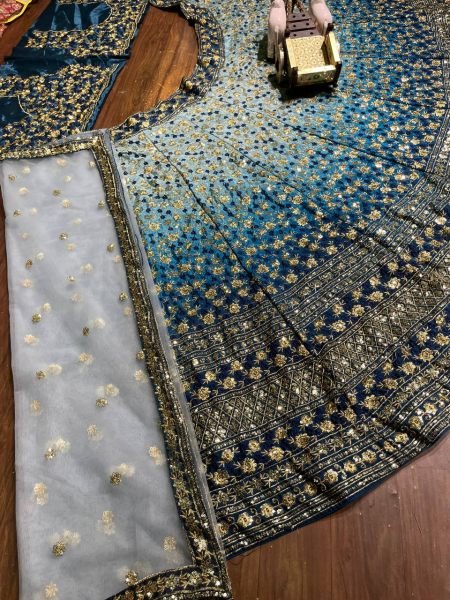 Royal Blue Zari Tissue Lehenga Choli with Lace Border Dupatta at Wholesale Rate Designer Lehenga Choli