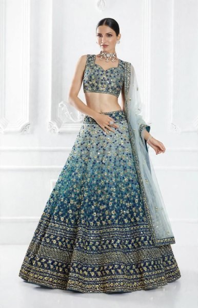 Royal Blue Zari Tissue Lehenga Choli with Lace Border Dupatta at Wholesale Rate Designer Lehenga Choli
