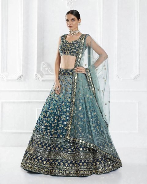 Royal Blue Zari Tissue Lehenga Choli with Lace Border Dupatta at Wholesale Rate Designer Lehenga Choli