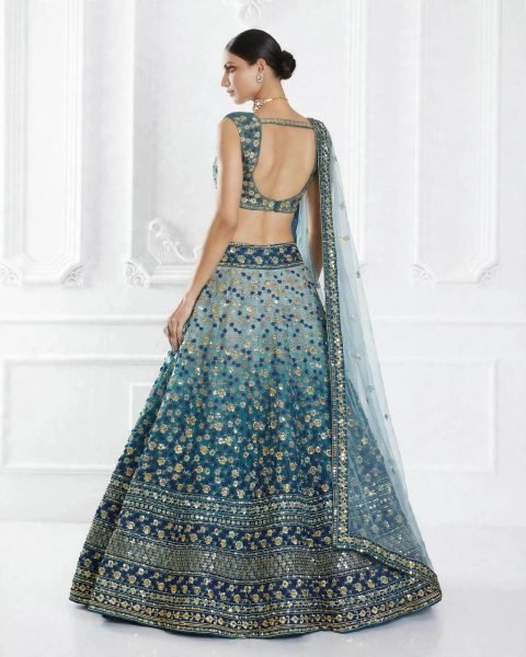 Royal Blue Zari Tissue Lehenga Choli with Lace Border Dupatta at Wholesale Rate Designer Lehenga Choli
