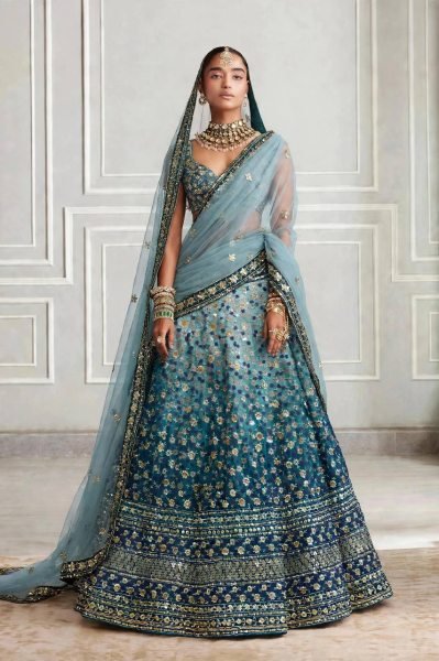 Royal Blue Zari Tissue Lehenga Choli with Lace Border Dupatta at Wholesale Rate Designer Lehenga Choli