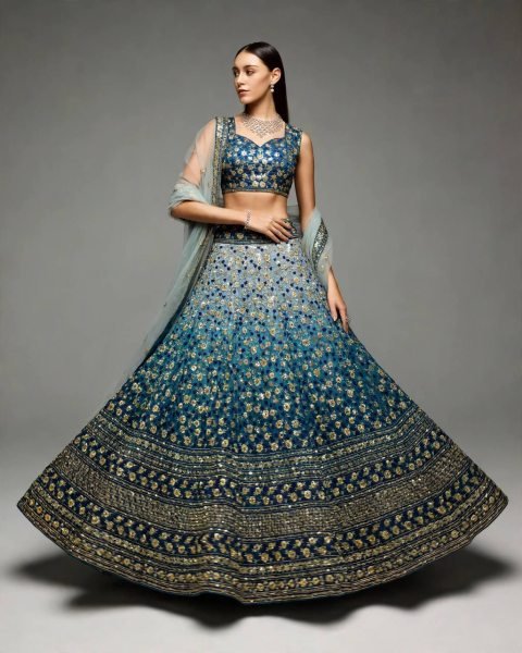 Royal Blue Zari Tissue Lehenga Choli with Lace Border Dupatta at Wholesale Rate Designer Lehenga Choli