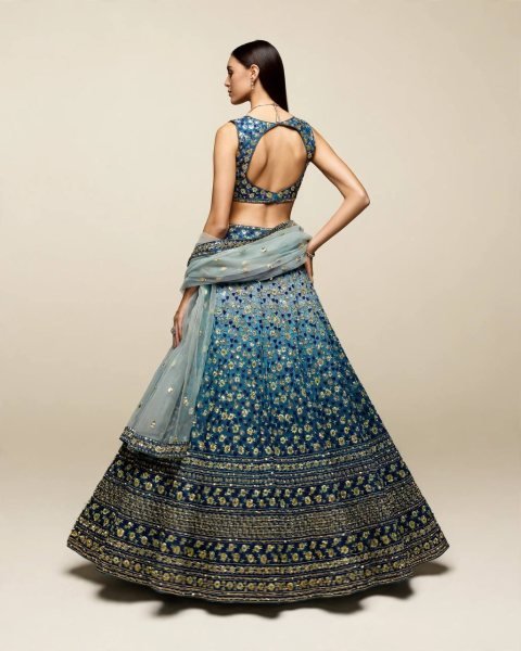 Royal Blue Zari Tissue Lehenga Choli with Lace Border Dupatta at Wholesale Rate Designer Lehenga Choli
