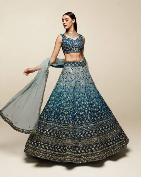 Royal Blue Zari Tissue Lehenga Choli with Lace Border Dupatta at Wholesale Rate Designer Lehenga Choli