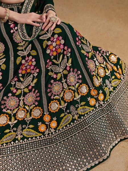 Bloom Green Georgette Bridal Lehenga with Multi Thread Embroidery for Mehendi Function Bridal Lehenga Choli