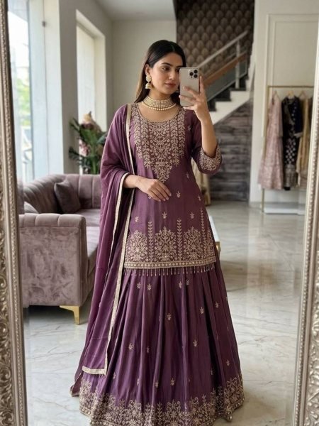 Royal Chinon Silk Embroidered Lehenga Choli Collection 
