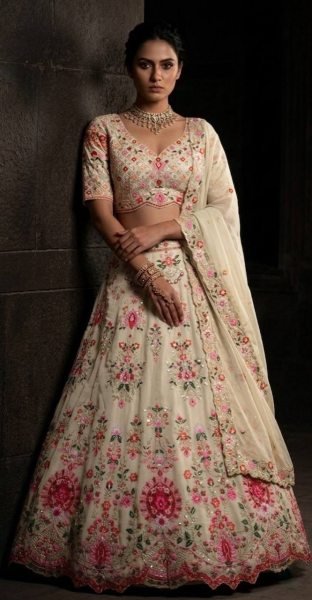 Royal Cream Faux Georgette Lehenga with Can Can and Canvas Layers for Wedding Wear Bridal Lehenga Choli