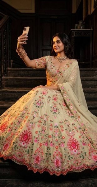 Royal Cream Faux Georgette Lehenga with Can Can and Canvas Layers for Wedding Wear Bridal Lehenga Choli