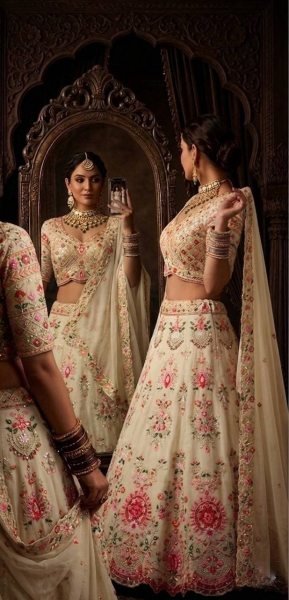 Royal Cream Faux Georgette Lehenga with Can Can and Canvas Layers for Wedding Wear Bridal Lehenga Choli