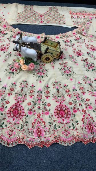 Royal Cream Faux Georgette Lehenga with Can Can and Canvas Layers for Wedding Wear Bridal Lehenga Choli