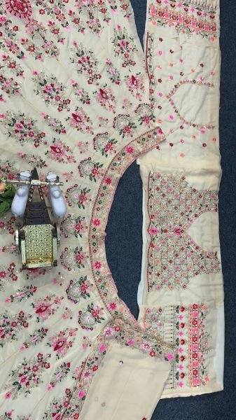 Royal Cream Faux Georgette Lehenga with Can Can and Canvas Layers for Wedding Wear Bridal Lehenga Choli