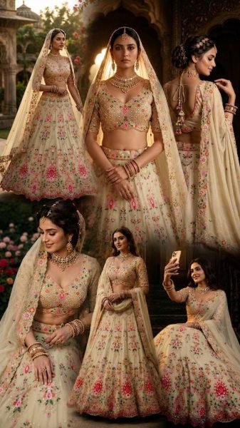 Royal Cream Faux Georgette Lehenga with Can Can and Canvas Layers for Wedding Wear Bridal Lehenga Choli
