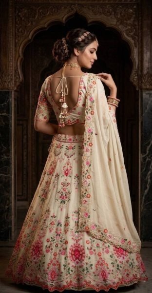 Royal Cream Faux Georgette Lehenga with Can Can and Canvas Layers for Wedding Wear Bridal Lehenga Choli