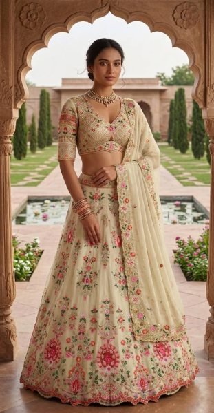 Royal Cream Faux Georgette Lehenga with Can Can and Canvas Layers for Wedding Wear Bridal Lehenga Choli