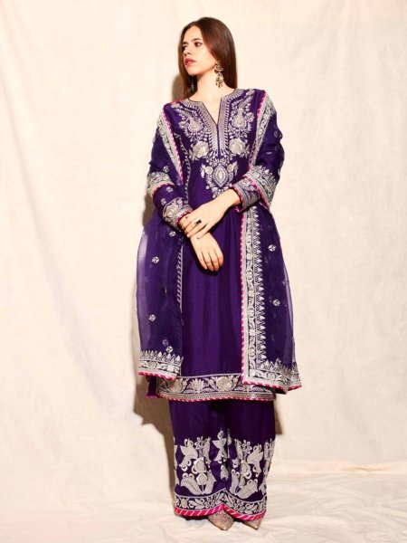 Royal Elegance Deep Purple Premium Chinon Kurta Palazzo Set Ready to Wear Hot Selling Heavy Sequence Suit Ready To Wear Suit