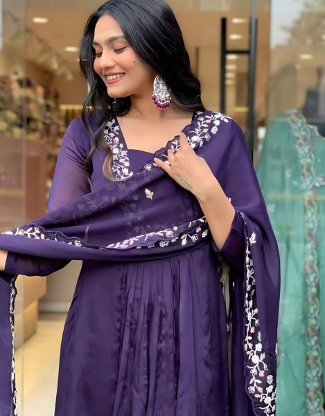 Royal Elegant Blue Pure Cotton 3 pc Kurti Set With Embroidered Neck Yoke Cotton Pant 3 Piece Kurti Set