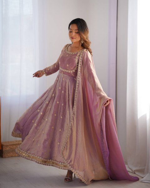 Royal Export Exclusive Fandy Silk Gown Set with Dupatta   Pant Online Sale Affordable Prices Anarkali Kurtis 