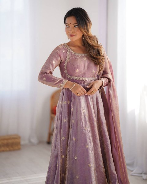 Royal Export Exclusive Fandy Silk Gown Set with Dupatta   Pant Online Sale Affordable Prices Anarkali Kurtis 