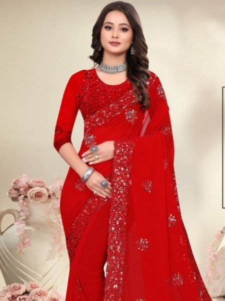 Royal Export Fancy Water Sequence Real Mirror Work Party Wear Saree 