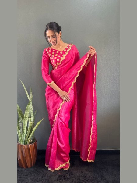 Royal Export Manufacturing Gold Crush Silk Saree with Designer Border Gota Work Buy Now at Lowest Price Ready To Wear Saree 