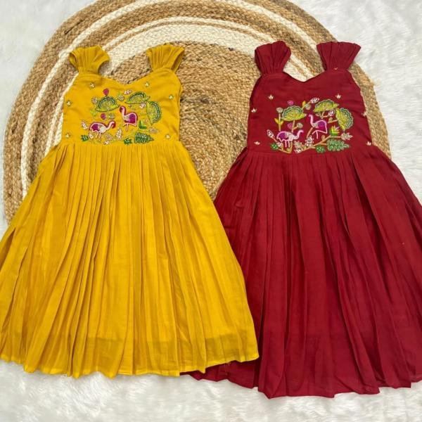Royal Export Premium Girls Gown with Heavy Embroidery And Canvas Lining Girls Wear