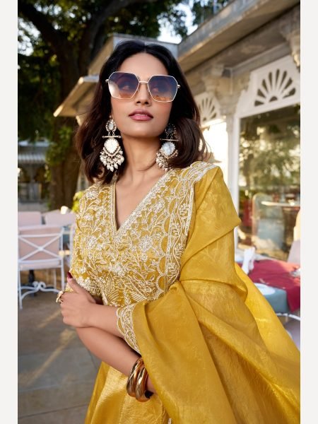 Royal Export Presenting Golden Lehenga Choli with Sequence and Embroidery work Designer Lehenga Choli