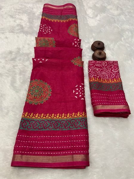 Royal Export Top Selling Kalamkari Print Dola Silk Saree Silk Sarees Wholesale