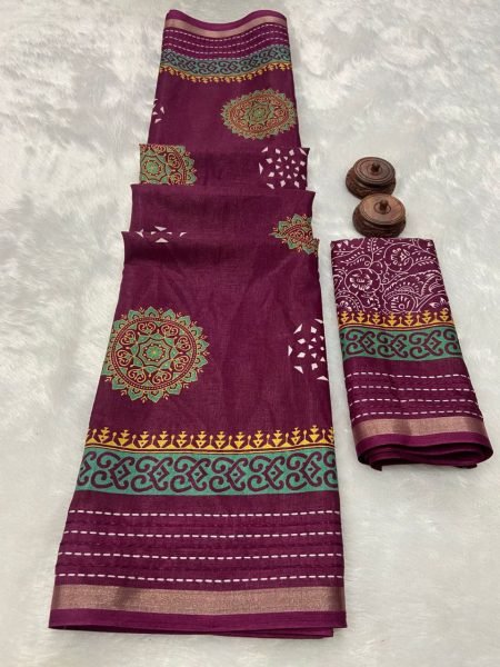 Royal Export Top Selling Kalamkari Print Dola Silk Saree Silk Sarees Wholesale