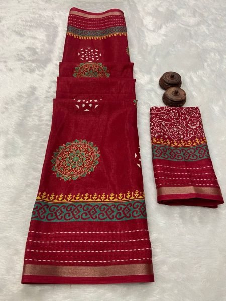 Royal Export Top Selling Kalamkari Print Dola Silk Saree Silk Sarees Wholesale