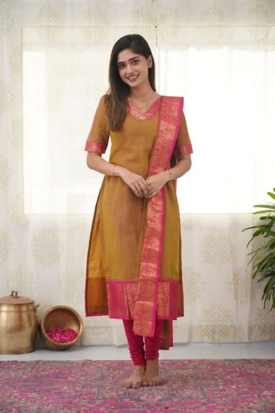 Royal Export Two Tone Mustard Yellow Shade And Pink Tone Cotton Salwar Cotton Kurtis Wholesale