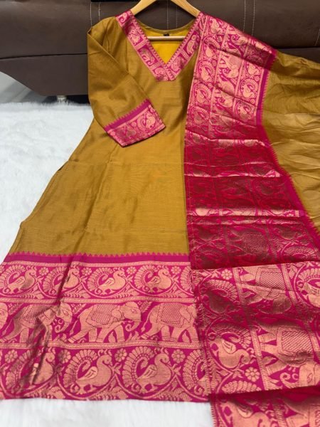 Royal Export Two Tone Mustard Yellow Shade And Pink Tone Cotton Salwar Cotton Kurtis Wholesale