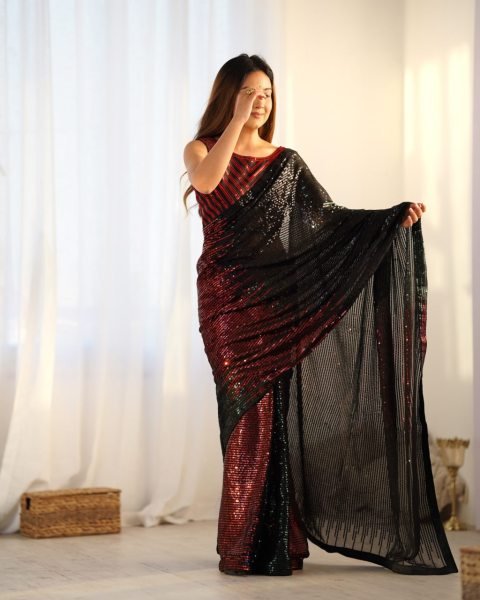 Royal Exports Latest  Clooection Two Tone Georgette Saree Partywear Designer Sarees with Heavy Sequin Work  Georgette Sarees Wholesale