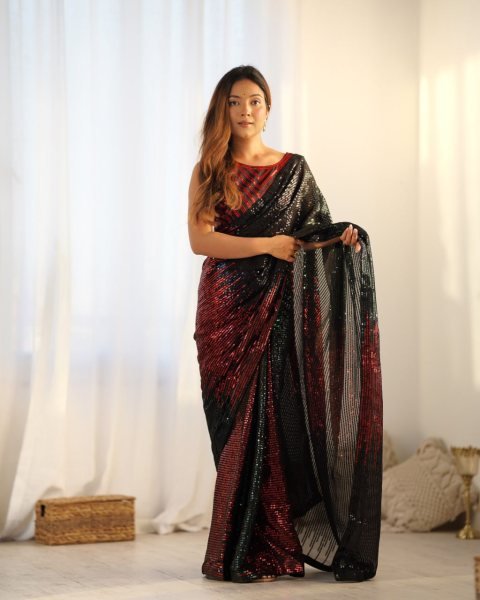 Royal Exports Latest  Clooection Two Tone Georgette Saree Partywear Designer Sarees with Heavy Sequin Work  Georgette Sarees Wholesale