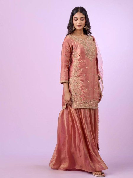 Royal Fandy Silk Kurta Palazzo Ensemble with Diamond Detailing Ready To Wear Collection