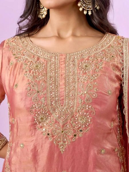 Royal Fandy Silk Kurta Palazzo Ensemble with Diamond Detailing Ready To Wear Collection