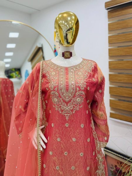 Royal Fandy Silk Kurta Palazzo Ensemble with Diamond Detailing Ready To Wear Collection