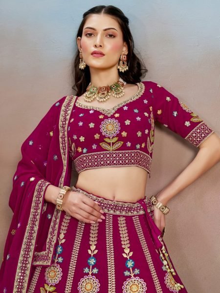 Royal Charm Rani Pink Georgette Bridal Lehenga Set with Embroidery for Wedding Reception Bridal Lehenga Choli