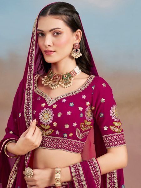 Royal Charm Rani Pink Georgette Bridal Lehenga Set with Embroidery for Wedding Reception Bridal Lehenga Choli