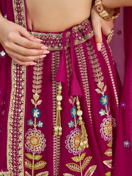 Royal Charm Rani Pink Georgette Bridal Lehenga Set with Embroidery for Wedding Reception Bridal Lehenga Choli