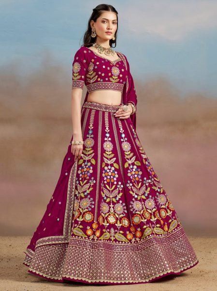Royal Charm Rani Pink Georgette Bridal Lehenga Set with Embroidery for Wedding Reception Bridal Lehenga Choli